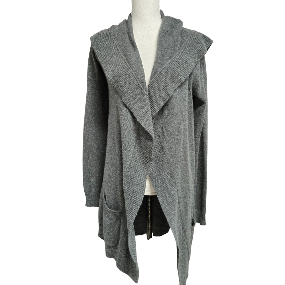 Theory Dania B 100% Cashmere Sweater Open Front Waterfall Cardigan Gray Size M